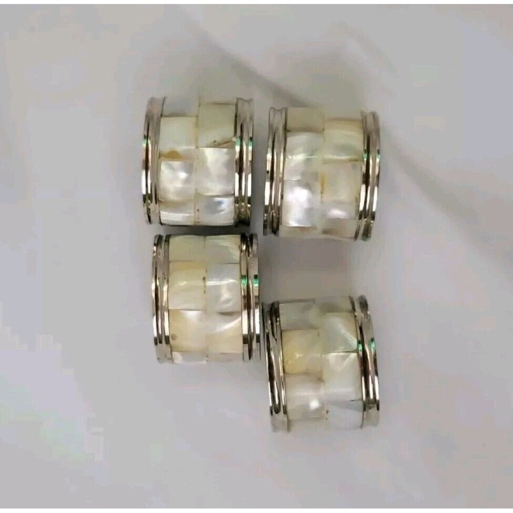 Mother of Pearl Shell Silver-Tone Napkin Rings Set‎ Of 4